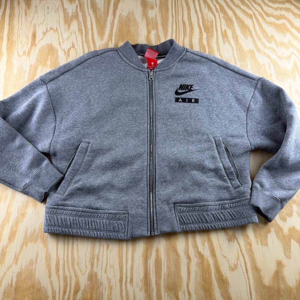 Nike Air Womens Full Zip‎ Fleece Bomber Jacket Heather Grey AR3665-063 Medium
